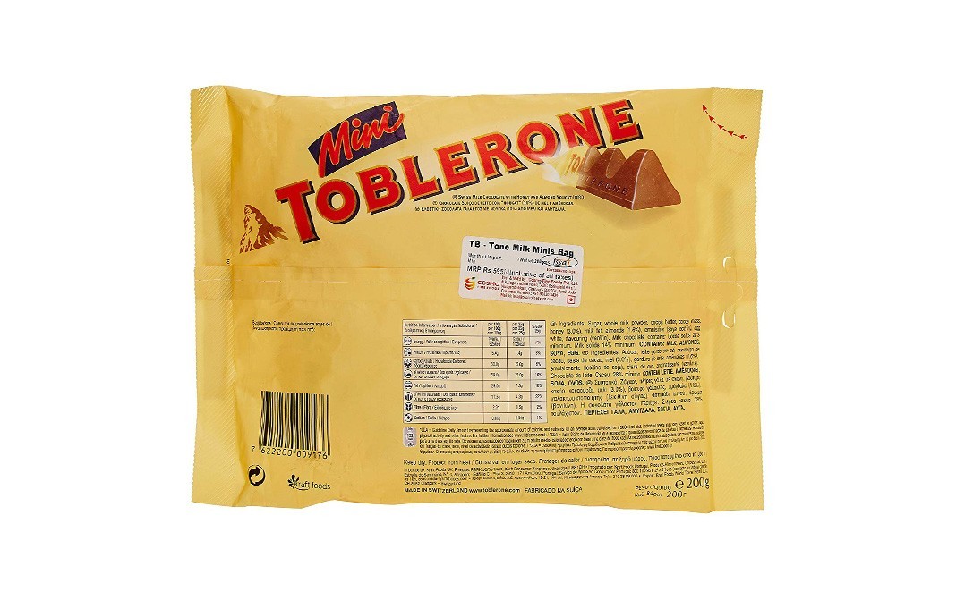 Toblerone Tiny Swiss Chocolate With Honey & Almond Nougat   Pack  200 grams